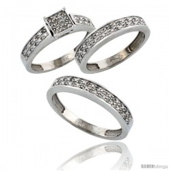 14k White Gold 3-Piece Trio His (4mm) & Hers (4mm) Diamond Wedding Band Set, w/ 0.34 Carat Brilliant Cut -Style Ljw203w3