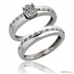 14k White Gold 2-Piece Diamond Engagement Ring Set, w/ 0.22 Carat Brilliant Cut Diamonds, 1/8 in. (3.5mm) wide -Style Ljw204e2