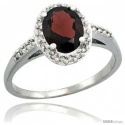 Sterling Silver Diamond Natural Garnet Ring Oval Stone 8x6 mm 1.17 ct 3/8 in wide