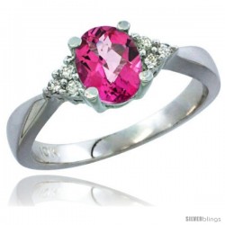 10K White Gold Natural Pink Topaz Ring Oval 7x5 Stone Diamond Accent -Style Cw906168