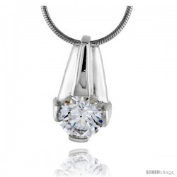 High Polished Sterling Silver 3/4" (19 mm) tall Pendant Enhancer, w/ 8mm Brilliant Cut CZ Stone, w/ 18" Thin Box Chain