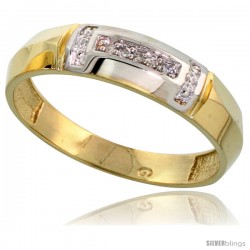 Gold Plated Sterling Silver Mens Diamond Wedding Band, 7/32 in wide