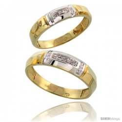 Gold Plated Sterling Silver Diamond 2 Piece Wedding Ring Set His 5.5mm & Hers 4mm