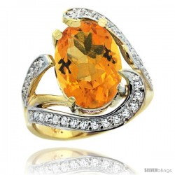 14k Gold Natural Citrine Ring Oval 14x10 Diamond Accent, 3/4 in wide