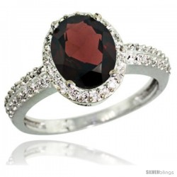 Sterling Silver Diamond Natural Garnet Ring Oval Stone 9x7 mm 1.76 ct 1/2 in wide