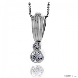 High Polished Sterling Silver 1" (25 mm) tall Pendant Enhancer, w/ one 6mm & one 3mm Brilliant Cut CZ Stones, w/ 18" Thin Box