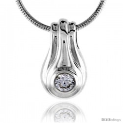 High Polished Sterling Silver 9/16" (14 mm) tall Pendant Enhancer, w/ 3.5mm Brilliant Cut Amethyst-colored CZ Stone, w/ 18"