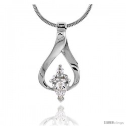 High Polished Sterling Silver 7/8" (22 mm) tall Pendant Slide, w/ one 5x3mm Pear Cut & three 2mm Brilliant Cut CZ Stones