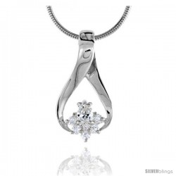 High Polished Sterling Silver 7/8" (22 mm) tall Cluster Pendant Slide, w/ one 6x3mm Marquise Cut & five 1.5mm Brilliant Cut CZ