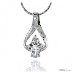 High Polished Sterling Silver 15/16" (24 mm) tall Cluster Pendant Slide, w/ one 7x5mm Oval Cut & five 2mm Brilliant Cut CZ