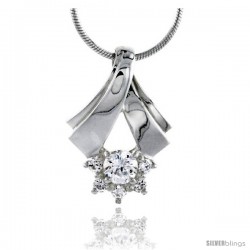 High Polished Sterling Silver 7/8" (23 mm) tall Cluster Pendant Slide, w/ one 5mm & five 2mm Brilliant Cut CZ Stones, w/ 18"