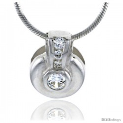 High Polished Sterling Silver 1/2" (12 mm) Round Pendant Slide, w/ Graduated Journey Brilliant Cut CZ Stones, w/ 18" Thin Box