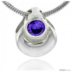 High Polished Sterling Silver 3/8" (10 mm) tall Pear-shaped Pendant, w/ 3mm Amethyst-colored Brilliant Cut CZ Stone, w/ 18"