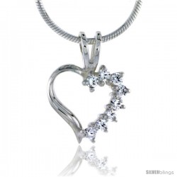 High Polished Sterling Silver 1/2" (12 mm) tall Heart Cut Out Pendant, w/ eight 2mm Brilliant Cut CZ Stones, w/ 18" Thin Box