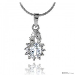 High Polished Sterling Silver 11/16" (17 mm) tall Cluster Pendant, w/ 7x5mm Oval Cut & nine 2mm Brilliant Cut CZ Stones, w/ 18"