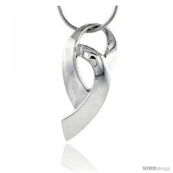 High Polished Sterling Silver 1 5/16" (34 mm) tall Double Loop Pendant, w/ 18" Thin Box Chain