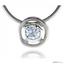 High Polished Sterling Silver 5/16" (8 mm) Round Pendant Enhancer, w/ 5mm Brilliant Cut CZ Stone, w/ 18" Thin Box Chain