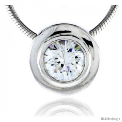 High Polished Sterling Silver 7/16" (11 mm) Round Pendant Enhancer, w/ 6.5mm Brilliant Cut CZ Stone, w/ 18" Thin Box Chain