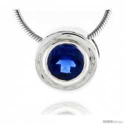 High Polished Sterling Silver 7/16" (11 mm) Round Pendant Enhancer, w/ 6.5mm Brilliant Cut Blue Sapphire-colored CZ Stone