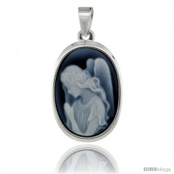 Sterling Silver Natural Blue Agate Cameo Praying Angel Pendant 18x13mm