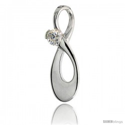 High Polished Knot Pendant in Sterling Silver w/ 4mm Brilliant Cut CZ Stone, 15/16" (24 mm) tall