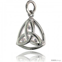 High Polished Trinity Pendant in Sterling Silver w/ 3 Brilliant Cut CZ Stones, 5/8" (15 mm) tall