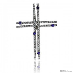 Sterling Silver Gammadia Cross Pendant, w/ Brilliant Cut Clear & Amethyst-colored CZ Stones, 2" (51 mm) tall, w/ 18" Thin Snake