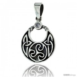 Sterling Silver Round Celtic Pendant w/ Single Clear CZ, w/ 18" Thin Box Chain