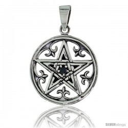 Sterling Silver Celtic Pentagram Pendant w/ Single Black CZ, w/ 18" Thin Box Chain