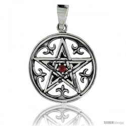 Sterling Silver Celtic Pentagram Pendant w/ Single Red CZ, w/ 18" Thin Box Chain