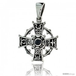 Sterling Silver Celtic Cross Pendant w/ Single Black CZ, w/ 18" Thin Box Chain