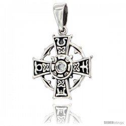 Sterling Silver Celtic Cross Pendant w/ Single Black CZ, w/ 18" Thin Box Chain -Style Pcz1011