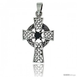 Sterling Silver Celtic High Cross Pendant w/ Single Black CZ, w/ 18" Thin Box Chain