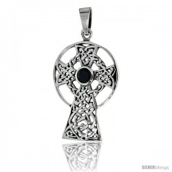 Sterling Silver Celtic High Cross Pendant w/ Single Black CZ, w/ 18" Thin Box Chain -Style Pcz1018