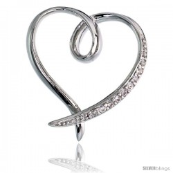Sterling Silver Floating Heart Pendant w/ Pave CZ Stones, 15/16" (23 mm) tall