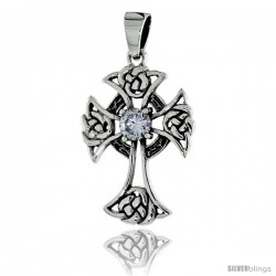 Sterling Silver Celtic Cross Pendant w/ Single Clear CZ, w/ 18" Thin Box Chain