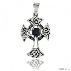 Sterling Silver Celtic Cross Pendant w/ Single Black CZ, w/ 18" Thin Box Chain -Style Pcz1029