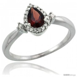 Sterling Silver Diamond Natural Garnet Ring 0.33 ct Tear Drop 6x4 Stone 3/8 in wide