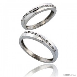 14k White Gold 2-Piece His (3.5mm) & Hers (3.5mm) Diamond Wedding Band Set, w/ 0.16 Carat Brilliant Cut Diamonds -Style Ljw204w2