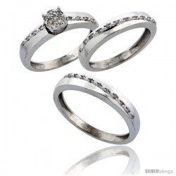 14k White Gold 3-Piece Trio His (3.5mm) & Hers (3.5mm) Diamond Wedding Band Set, w/ 0.30 Carat Brilliant Cut -Style Ljw204w3