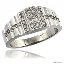 14k White Gold Men's Striped Diamond Ring, w/ 0.45 Carat Brilliant Cut ( H-I Color VS2-SI1 Clarity ) Diamonds, 3/8 in. (10mm)