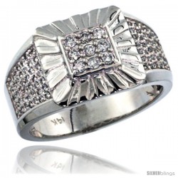 14k White Gold Heavy & Solid Men's Square Diamond Ring, w/ 0.42 Carat Brilliant Cut ( H-I Color VS2-SI1 Clarity ) Diamonds