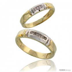 Gold Plated Sterling Silver Diamond 2 Piece Wedding Ring Set His 5.5mm & Hers 4mm -Style Agy123w2