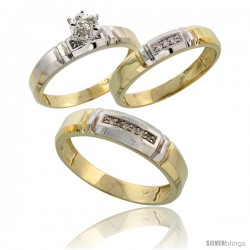 Gold Plated Sterling Silver Diamond Trio Wedding Ring Set His 5.5mm & Hers 4mm -Style Agy123w3