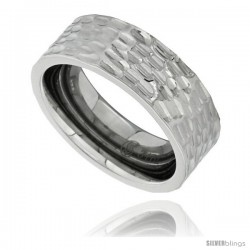 Surgical Steel 8mm Wedding Band Ring Hammered Finish