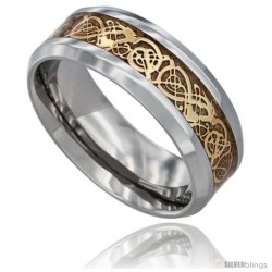 Surgical Steel Celtic Dragon Wedding Band Ring Gold Color 8mm Comfort Fit