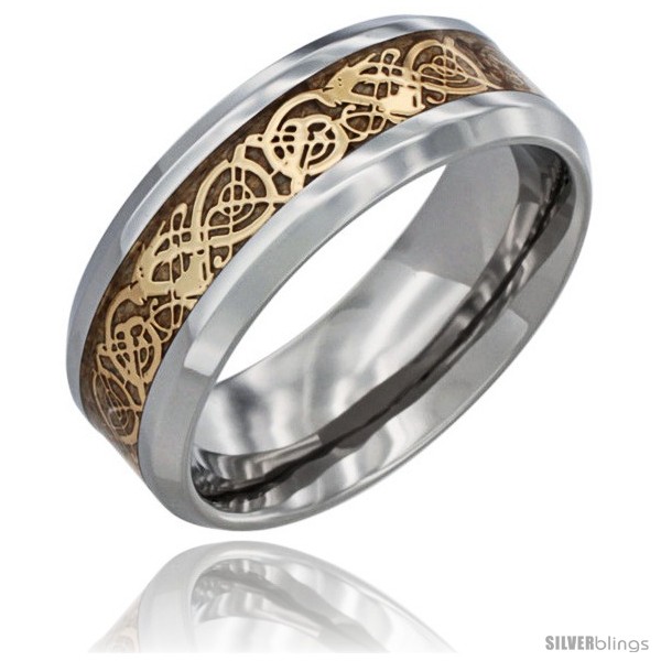 Surgical Steel Celtic Dragon  Wedding  Band Ring  Gold  Color 