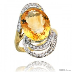 14k Gold Natural Citrine Ring 16x12 mm Oval Shape Diamond Halo, 1 in