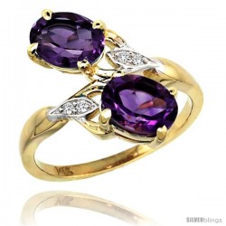 14k Gold ( 8x6 mm ) Double Stone Engagement Amethyst Ring w/ 0.04 Carat Brilliant Cut Diamonds & 2.34 Carats Oval Cut Stones