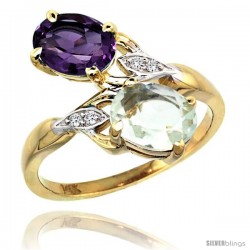 14k Gold ( 8x6 mm ) Double Stone Engagement Purple & Green Amethyst Ring w/ 0.04 Carat Brilliant Cut Diamonds & 2.34 Carats